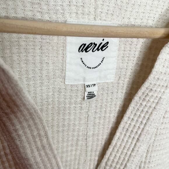 Aerie Womens Waffle Knit Pullover Sweater XS Beige Neutral Loungewear Cozy - Picture 5 of 10